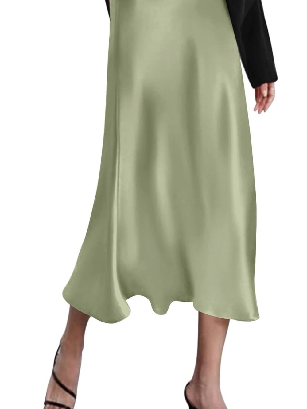Satin Bias Midi Skirt in Sage Green